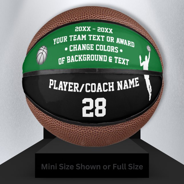 Mini Balón De Baloncesto Baloncesto verde y negro, PERSONALIZADO para él, (Personalized Mini Basketballs. Green and Black Basketball. Senior Night Basketball Gifts, for Boys. )