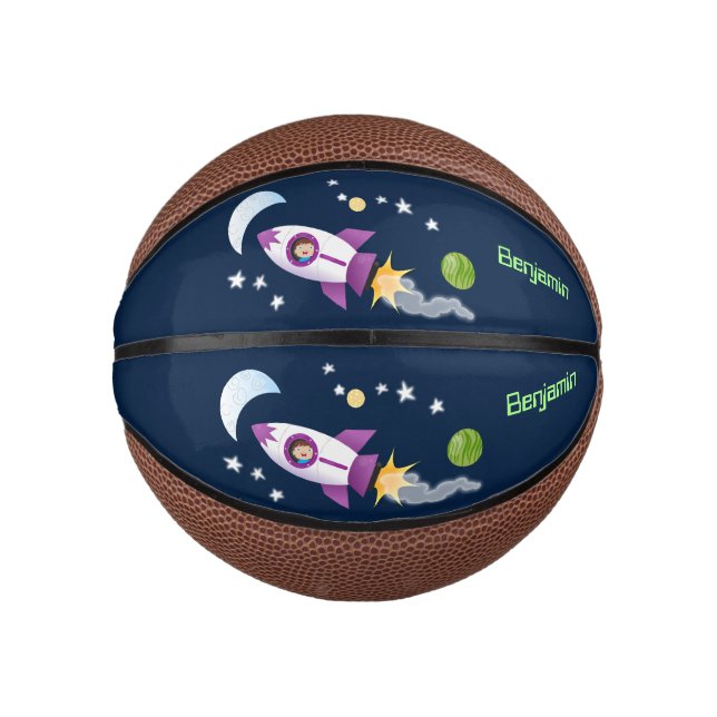 Mini Balón De Baloncesto Barco de cohetes en ilustracion de personalizado e (Anverso)