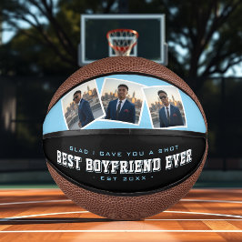 Mini Balón De Baloncesto Best Boyfriend Ever 3 Photo Collage Blue & Black