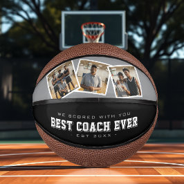 Mini Balón De Baloncesto Best Coach Ever 3 Photo Collage Grey & Black