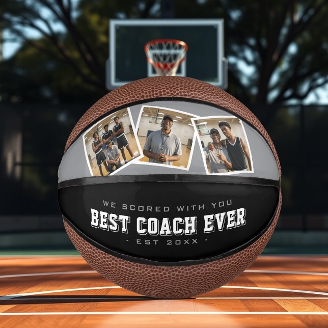 Mini Balón De Baloncesto Best Coach Ever 3 Photo Collage Grey & Black (Best Coach Ever 3 Photo Collage Grey & Black Mini Basketball
)
