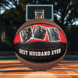 Mini Balón De Baloncesto Best Husband Ever 3 Photo Collage Red & Black