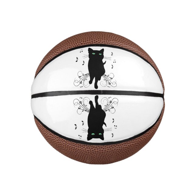 Mini Balón De Baloncesto Black Cat Surrounded by Whispering Notes of Music (Anverso)