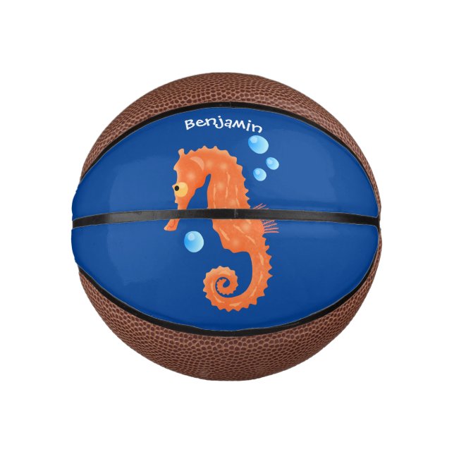 Mini Balón De Baloncesto Bóbulas de caballito de mar naranja personalizado  (Anverso)