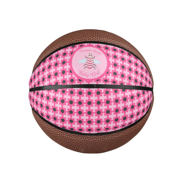 Mini Balón De Baloncesto Bonito Bebé Rosa Bee Personalizado (Anverso)