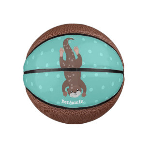 Mini Balón De Baloncesto Buceo con nutria en el ilustracion verde azulado p