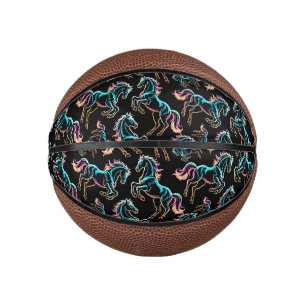 Mini Balón De Baloncesto Caballo Luz de Neón Glitch Estilo Retro