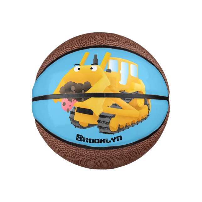 Mini Balón De Baloncesto Caricatura graciosa amarilla con bulldozer (Anverso)