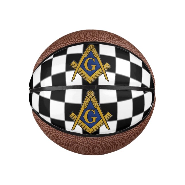 Mini Balón De Baloncesto Checkers Masonic Freemasons Square y Compass (Anverso)