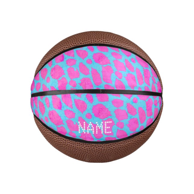 Mini Balón De Baloncesto Cheetah azul rosado florescente (Anverso)