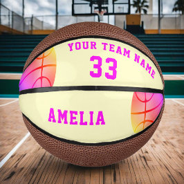 Mini Balón De Baloncesto Chica de la cesta amarilla nombre del jugador núme