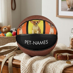 Mini Balón De Baloncesto Colage de 3 Fotos Personalizadas de Mascotas Perro