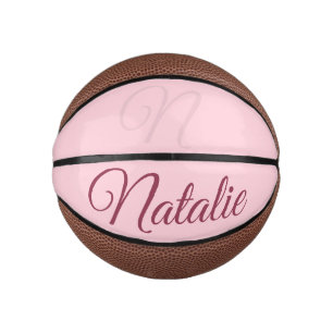 Mini Balón De Baloncesto Color sólido rosa pastel monogramado
