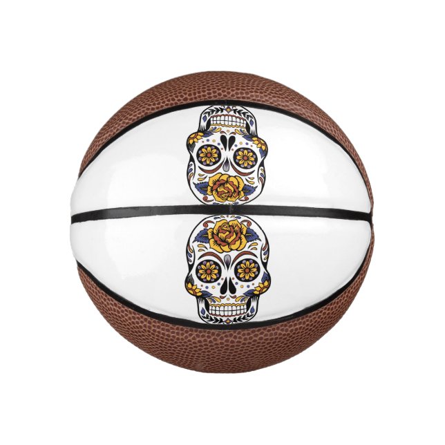 Mini Balón De Baloncesto Cráneo de azúcar rosa amarillo (Anverso)