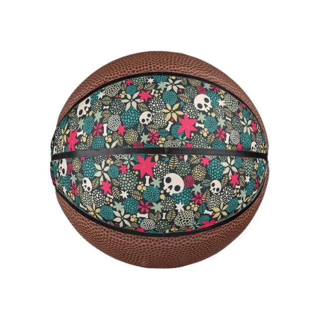 Mini Balón De Baloncesto Cráneo de flores (Anverso)