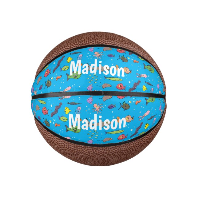 Mini Balón De Baloncesto Criaturas marinas divertidas patrón de ilustracion (Anverso)