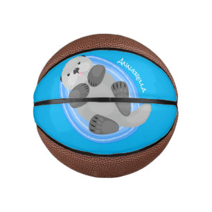 Mini Balón De Baloncesto Cuidada y feliz nutria azul personalizado ilustrac