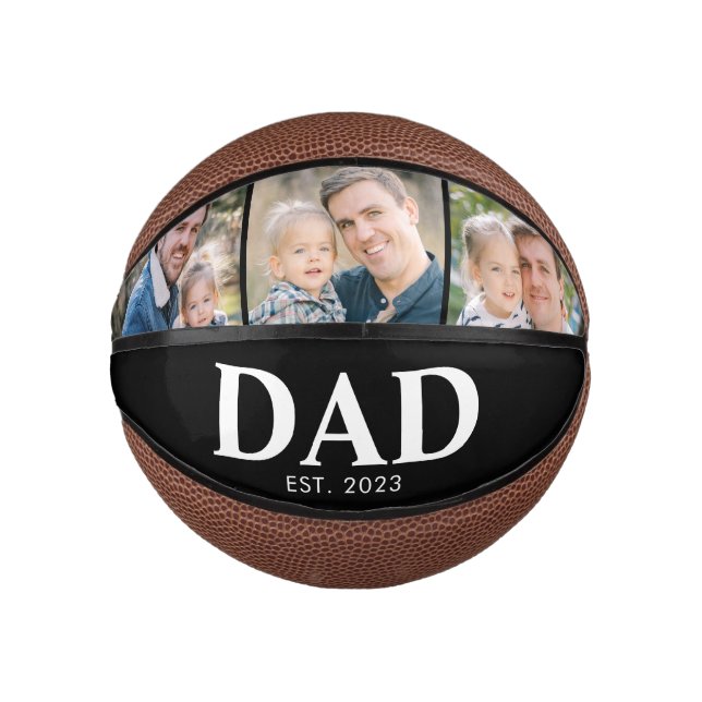 Mini Balón De Baloncesto Customizable Dad Established 3 Photo Fathers Day (Anverso)