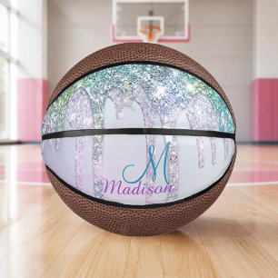 Mini Balón De Baloncesto Cute Unicornio Turquesa Lluvia de Purpurina Arcoír