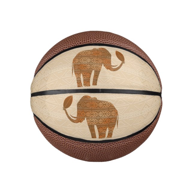 Mini Balón De Baloncesto Diseño de arte tribal para elefantes (Anverso)