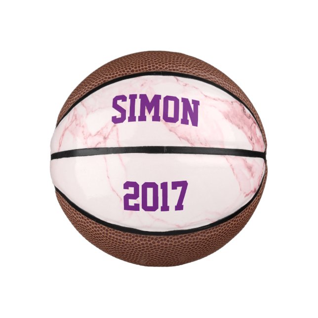 Mini Balón De Baloncesto Diseño de mármol rosa personalizado (Anverso)