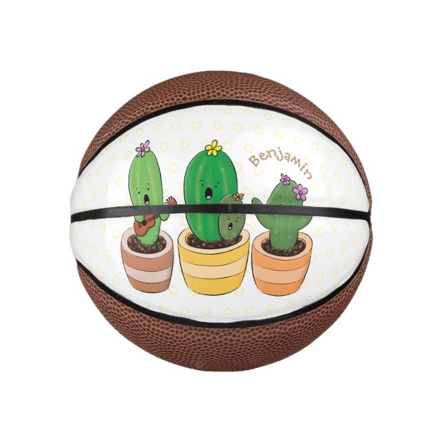 Mini Balón De Baloncesto El trío de cactus lindo canto ilustracion personal (Anverso)