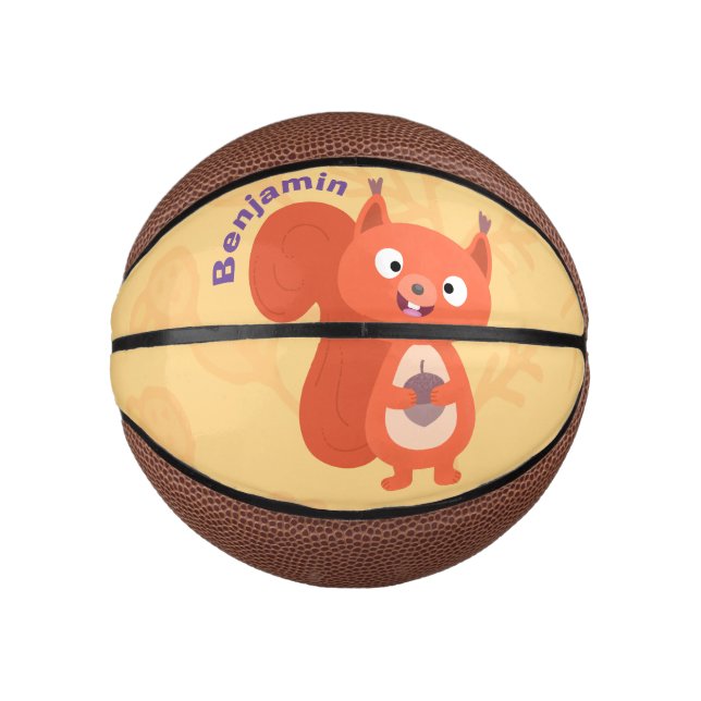 Mini Balón De Baloncesto Feliz ilustracion de personalizado de ardilla roja (Anverso)