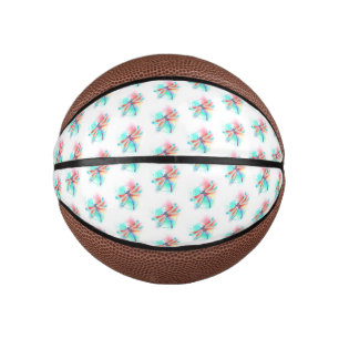 Mini Balón De Baloncesto Fléon roja sobre fondo acuarela