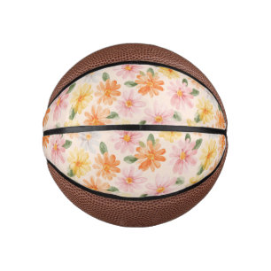 Mini Balón De Baloncesto Flores Rosa Amarillo Azul Melocotón