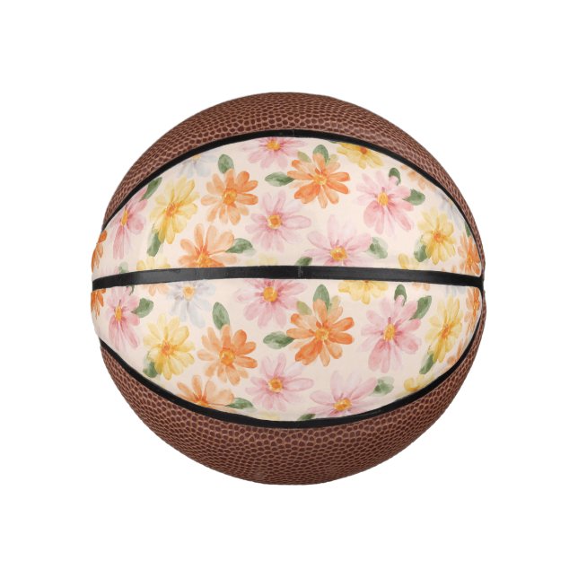 Mini Balón De Baloncesto Flores Rosa Amarillo Azul Melocotón  (Anverso)
