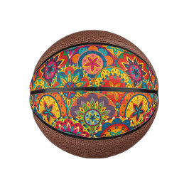 Mini Balón De Baloncesto Funky Retro Colorido Patrón de Mandala