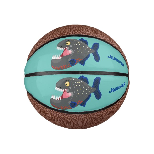 Mini Balón De Baloncesto Furioso ilustracion personalizado de piranha (Anverso)