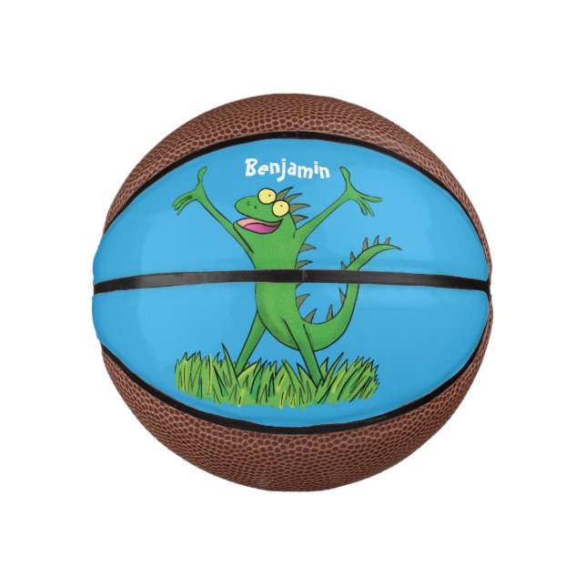 Mini Balón De Baloncesto Gracioso lagarto de iguana con sonrisa verde (Anverso)