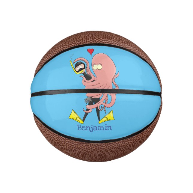 Mini Balón De Baloncesto Gracioso pulpo abrazos buceo humor personalizado (Anverso)