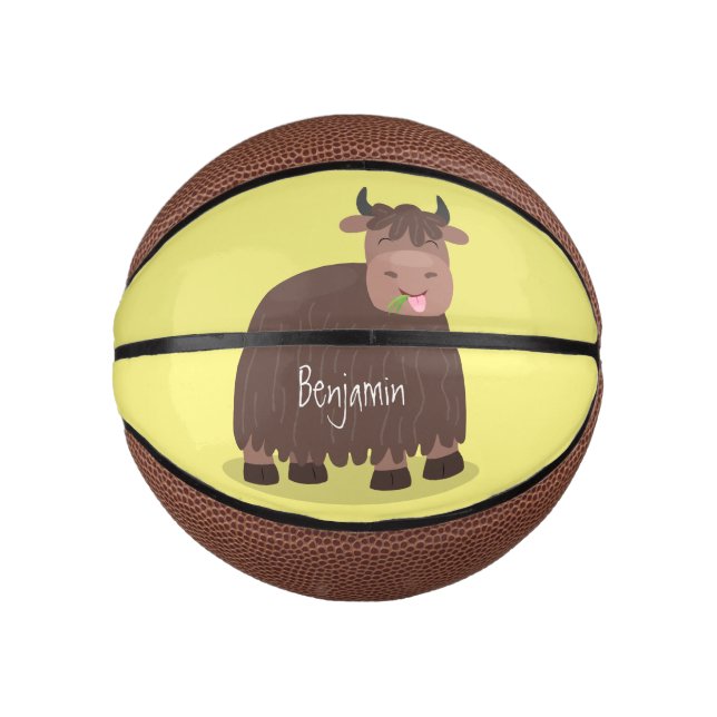 Mini Balón De Baloncesto Gracioso yak feliz comiendo hierba personalizado i (Anverso)