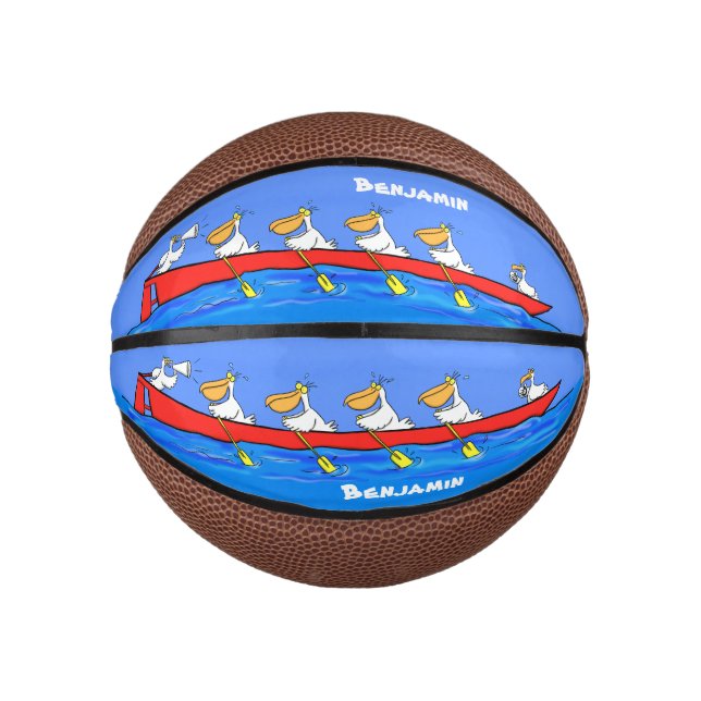 Mini Balón De Baloncesto Graciosos pelícanos remando ilustracion personaliz (Anverso)