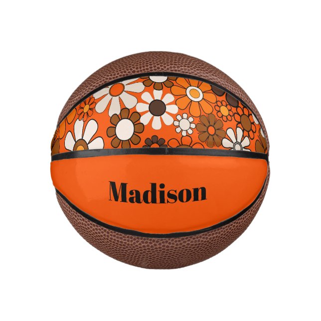 Mini Balón De Baloncesto Groovy Retro 70 personalizada por su floral (Anverso)