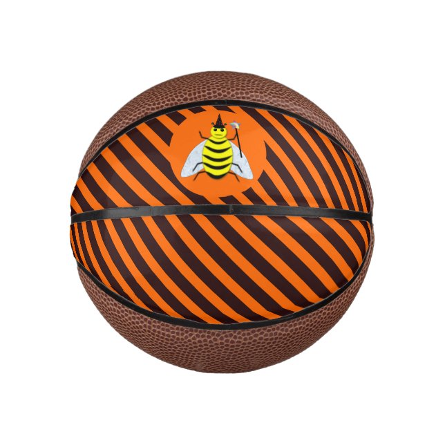 Mini Balón De Baloncesto Halloween Magic Bee Witch Naranja y Black Stripes (Anverso)