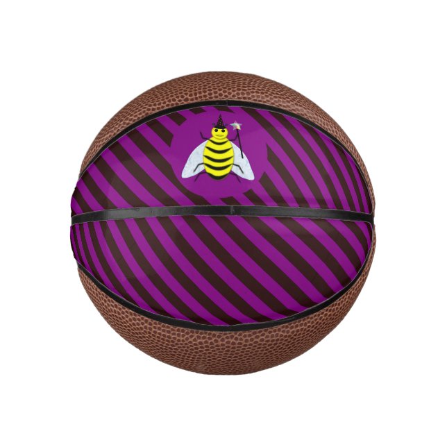 Mini Balón De Baloncesto Halloween Magic Bee Wizard Purple and Black Stripe (Anverso)