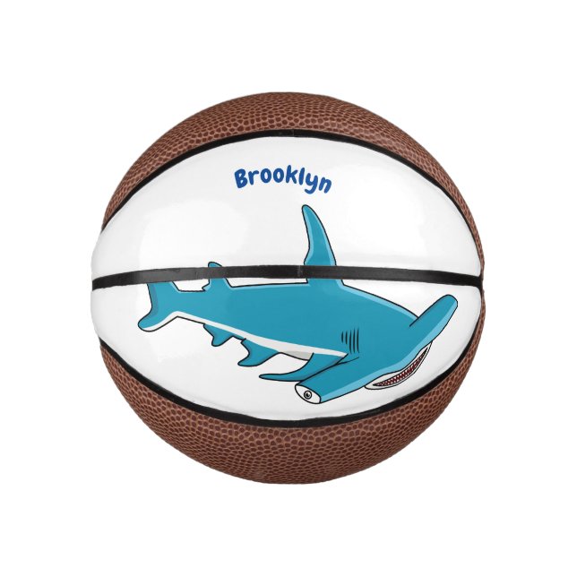 Mini Balón De Baloncesto Hammerhead shark cartoon illustration (Anverso)