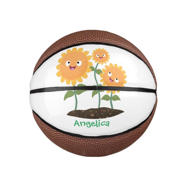 Mini Balón De Baloncesto Hermosos girasoles alegres sonrientes ilustracion  (Anverso)