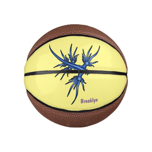 Mini Balón De Baloncesto Ilustración de babosa marina dragón azul (Anverso)