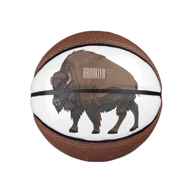 Mini Balón De Baloncesto Ilustración de dibujos animados de bisonte (Anverso)