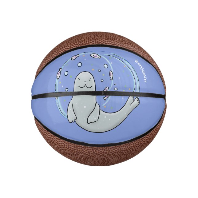 Mini Balón De Baloncesto Ilustracion de foca feliz y personalizado azul de  (Anverso)