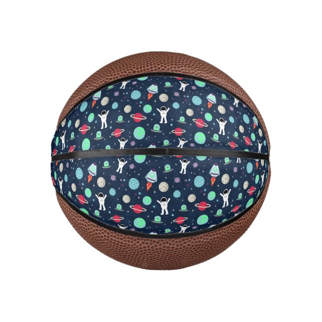 Mini Balón De Baloncesto Ilustración de patrón espacial (Anverso)