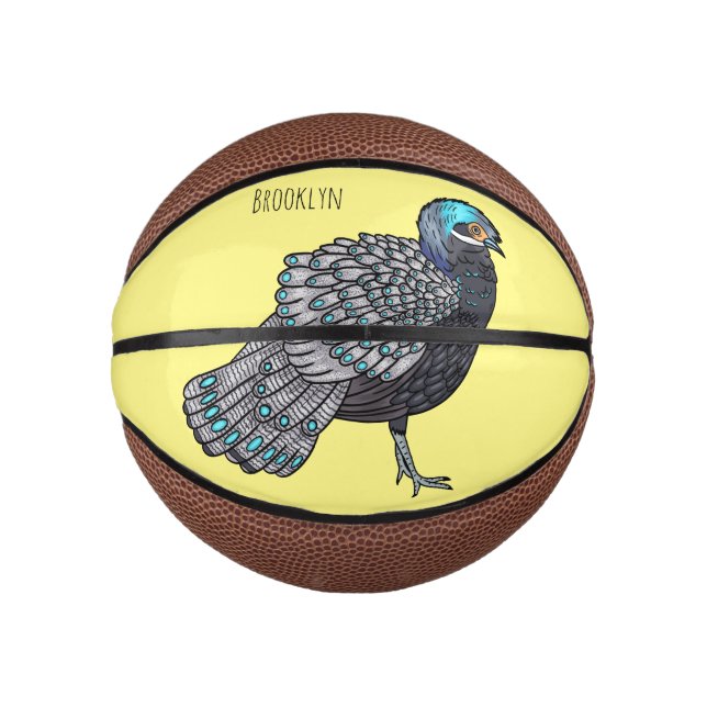 Mini Balón De Baloncesto Ilustracion de personalizado de aves de pavo real  (Anverso)