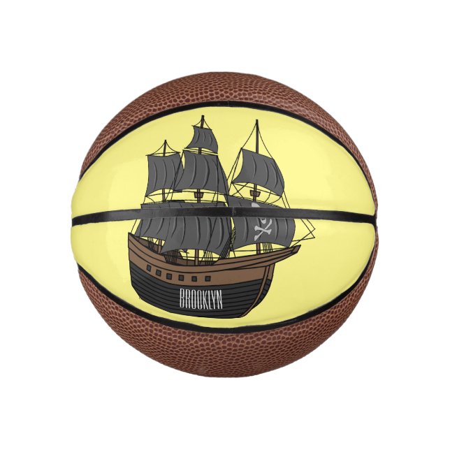 Mini Balón De Baloncesto Ilustracion de personalizado de buques piratas (Anverso)