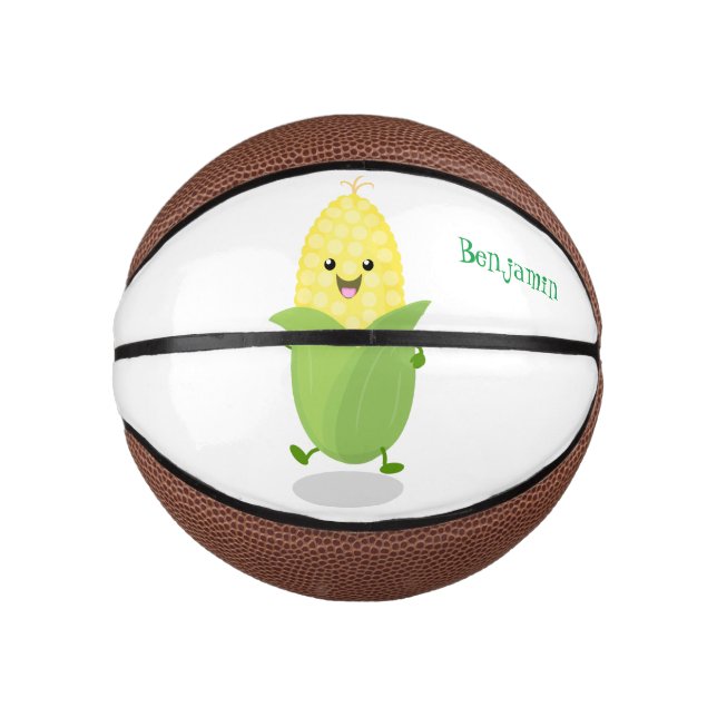 Mini Balón De Baloncesto Ilustracion de personalizado de maíz feliz (Anverso)
