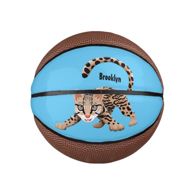 Mini Balón De Baloncesto Ilustracion de personalizado de ocelot de Cute (Anverso)