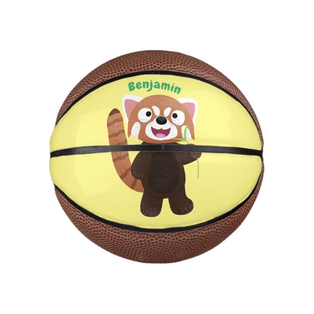 Mini Balón De Baloncesto Ilustracion de personalizado de panda rojo (Anverso)